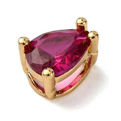 Teardrop Brass Micro Pave Cubic Zirconia Slide Charms KK-C119-16G-1