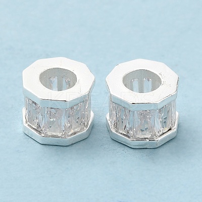 Rack Plating Brass Cubic Zirconia European Beads KK-R147-02S-1