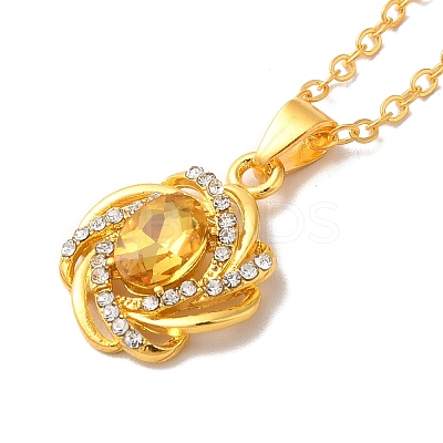 Rhinestone Flower Pandant Necklace with Cable Chains LS-NJEW-K247-01G-1