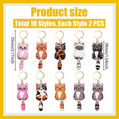 20Pcs 10 Colors Cat Alloy Enamel Pendant Locking Stitch Markers HJEW-WH00158-1