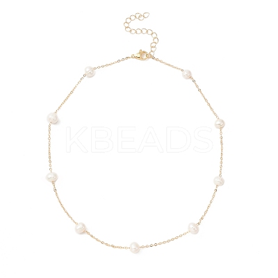 Natural Pearls Beaded Chain Necklace NJEW-JN04345-1
