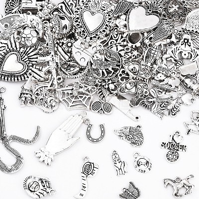 100Pcs 100 Styles Tibetan Style Alloy Charms TIBEP-YW0002-01-1