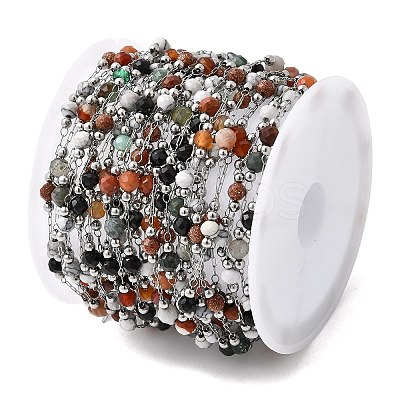 Handmade Gemstone Beads & 316 Stainless Steel Round Link Chains CHS-L033-07P-01-1