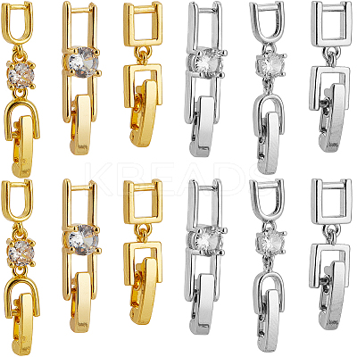 12Pcs 6 Styles Rack Plating Brass Micro Pave Clear Cubic Zirconia Fold Over Clasps KK-SC0005-94-1