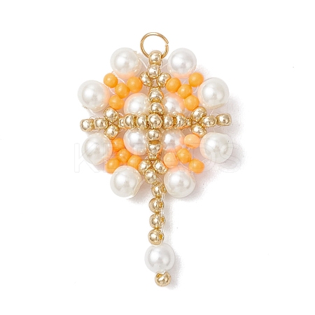 Glass Seed Beaded Flower Pendants PALLOY-MZ00827-01-1