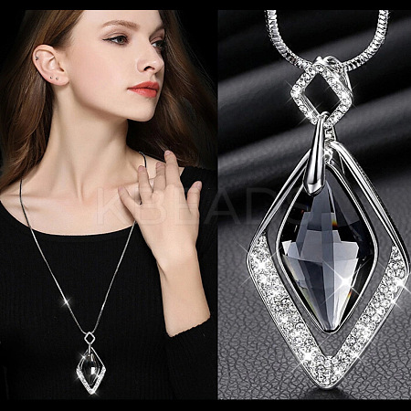 Alloy Crystal Rhinestone and Light Steel Blue Glass Pendant Long Necklaces FS-WG47C14-07-1