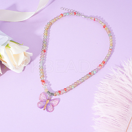 Alloy & Acrylic Butterfly Pendant Beaded Necklaces for Women FS-WG0EB84-03-1