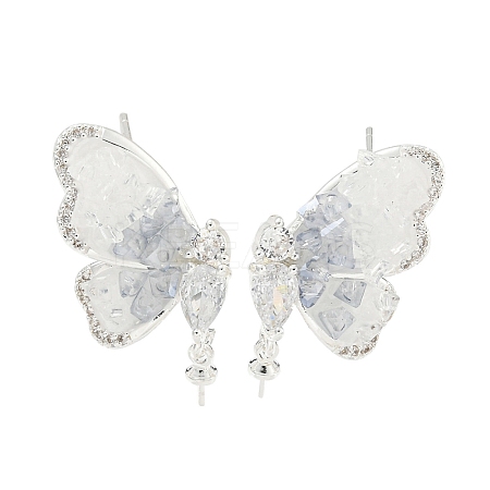 Brass with Enamel with Cubic Zirconia with Crystal Stud Earring with 925 Sterling Silver Pins KK-Q820-07S-1