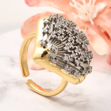 Brass Micro Pave Clear Cubic Zirconia Cuff Rings RJEW-U035-11GP-1