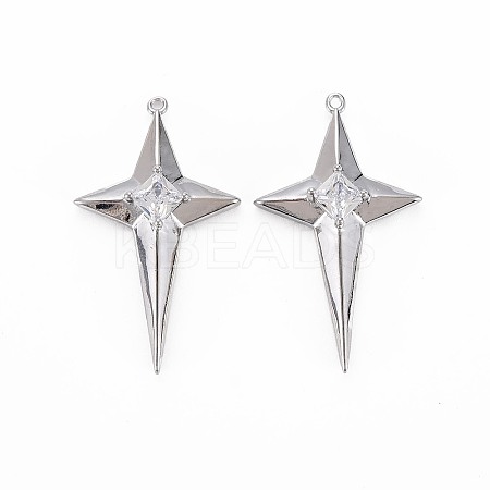 Brass Micro Pave Clear Cubic Zirconia Pendants X-KK-S364-102P-1