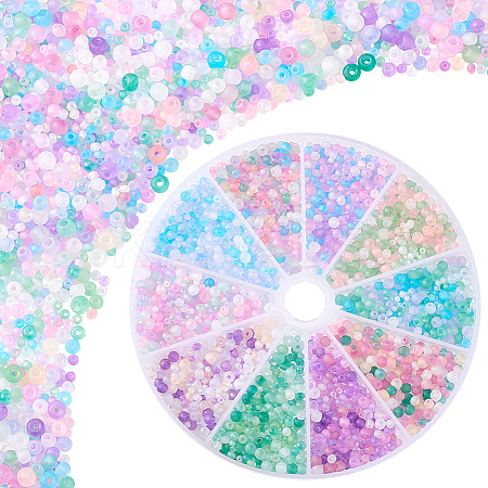 10 Setes 10 Colors Transparent Frosted Glass Round Seed Beads GLAA-PH0003-44B-1