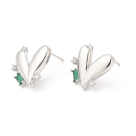 Green Cubic Zirconia Heart Stud Earrings EJEW-P213-13P-1