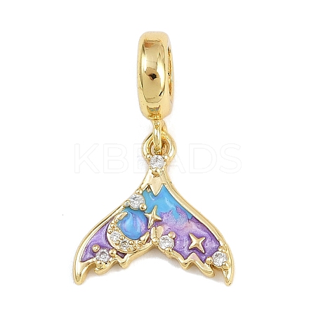 Brass Micro Pave Clear Cubic Zirconia European Dangle Charms KK-N271-46G-03-1