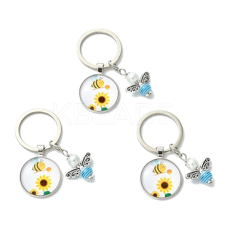 3Pcs Glass Pearl & Resin & Alloy Glass Keychains KEYC-YW00227-07-1