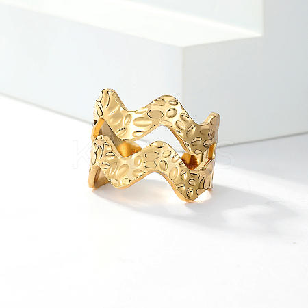201 Stainless Steel Geometric Wave Open Cuff Ring for Women LC2351-1