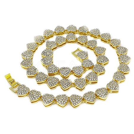Alloy with Glass Rhinestone Heart Cuban Chain Necklaces LS-PW-WG58975-05-1