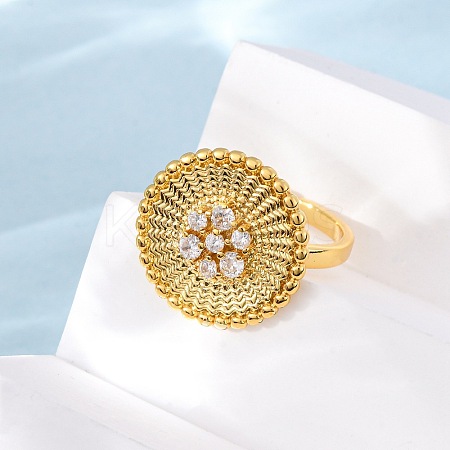 Brass Micro Pave Cubic Zirconia Cuff Rings RJEW-D323-05G-1