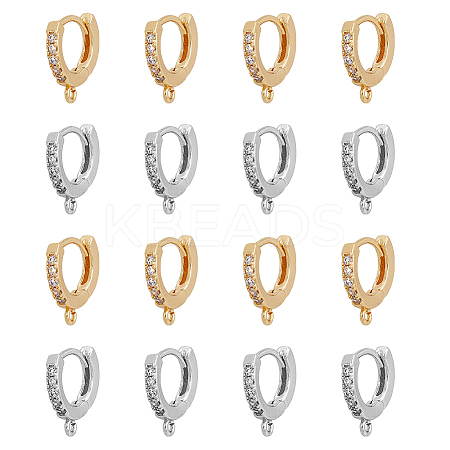 16Pcs 2 Colors Brass Micro Pave Cubic Zirconia Huggie Hoop Earring Findings KK-DC0002-76-1