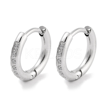 304 Stainless Steel Micro Pave Clear Cubic Zirconia Huggie Hoop Earrings EJEW-C096-01B-P-1