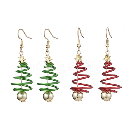2 Pairs 2 Colors Christma Tree Electroplated Synthetic Non-magnetic Hematite & Aluminum Wire Dangle Earrings EJEW-JE05908-1