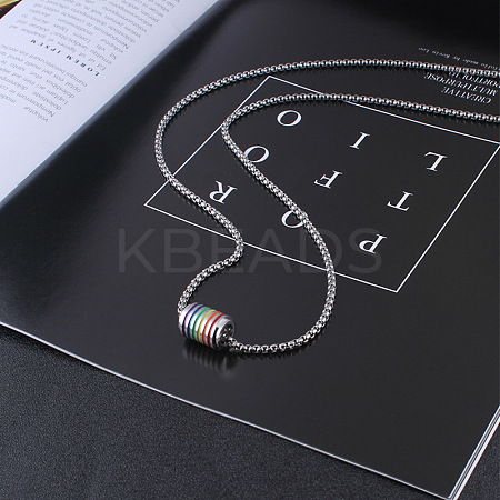 304 Stainless Steel Pride Flag/Rainbow Flag Column Pendant Box Chain Necklaces for Men WG592AE-01-1