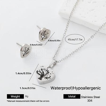 Heart 304 Stainless Steel Pendant Necklace & Stud Earrings Set for Women Men NO8774-1-1