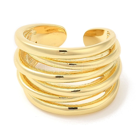 Rack Plating Brass Multi Line Open Cuff Ring for Women LS-RJEW-A016-04G-1