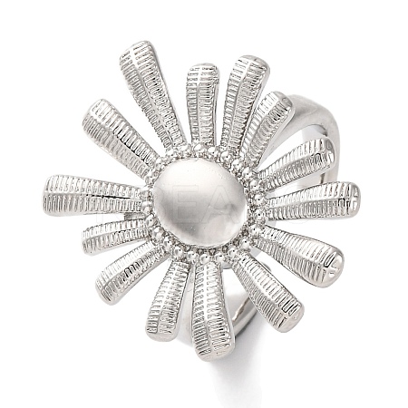 Rack Plating Flower Brass Open Cuff Rings for Women RJEW-S242-11P-1
