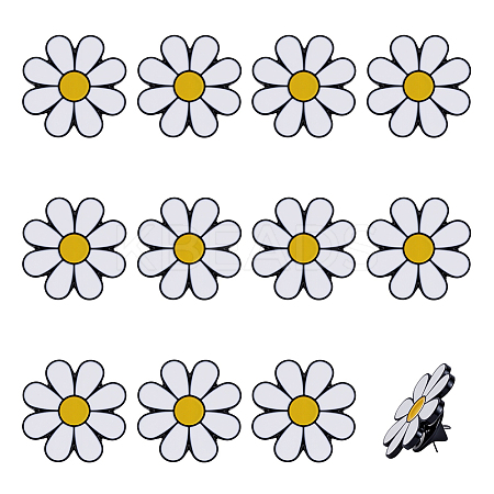 12Pcs White Daisy Enamel Pins JEWB-PH0001-49B-1