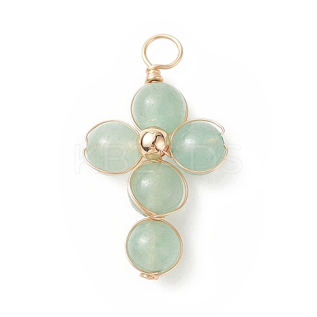 Natural Green Aventurine Copper Wire Wrapped Pendants PALLOY-JF01981-03-1