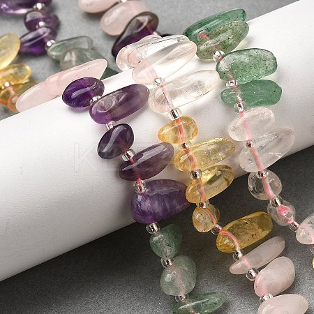 Chakra Natural Amethyst & Rose Quartz & Quartz Crystal & Citrine & Green Aventurine Beads Strands G-Z091-A11-1