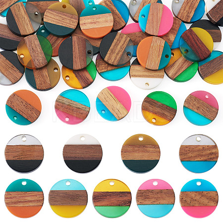 36Pcs 9 Colors Transparent & Opaque Resin & Walnut Wood Pendants RESI-TA0004-60-1