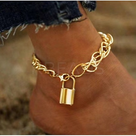 Alloy Lock Charm Twisted Chain Anklets FS-WG7A7E1-02-1