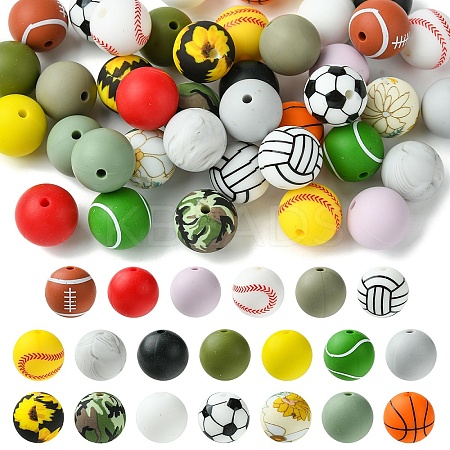 20 Styles Round Silicone Focal Beads SIL-YW0001-31-1