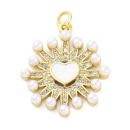 Brass Micro Pave Cubic Zirconia Enamel ABS Imitation Pearl Pendants X-KK-D325-22G-02-1