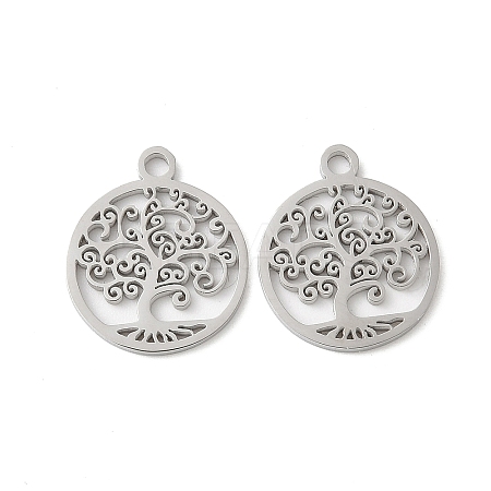 304 Stainless Steel Flat Round with Laser Cut Tree of Life Charms STAS-L022-512P-1
