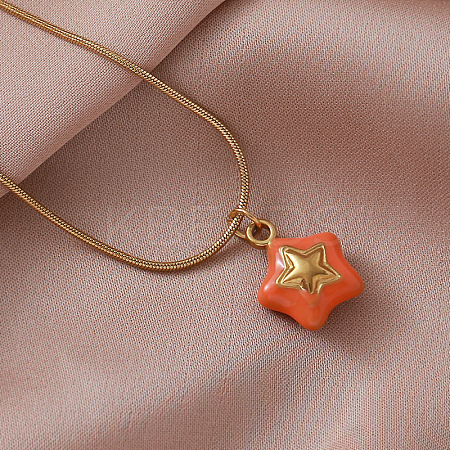 Vintage 304 Stainless Steel Enamel Double-Sided Star Pendant Necklaces for Women SX6547-1