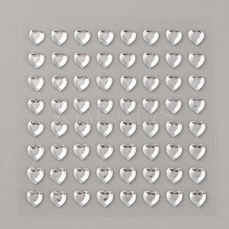 Faceted Heart Transparent Acrylic Rhinestone Stickers STIC-TAC0001-001A-1