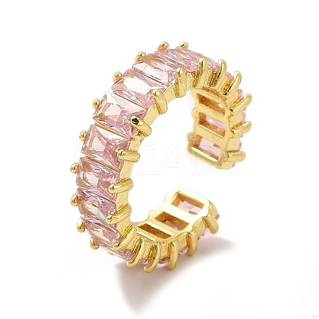 Cubic Zirconia Rectangle Open Cuff Ring RJEW-G282-02G-01-1