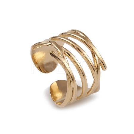 Ion Plating(IP) 304 Stainless Steel Hollow Out Open Cuff Rings for Women RJEW-G285-20G-1