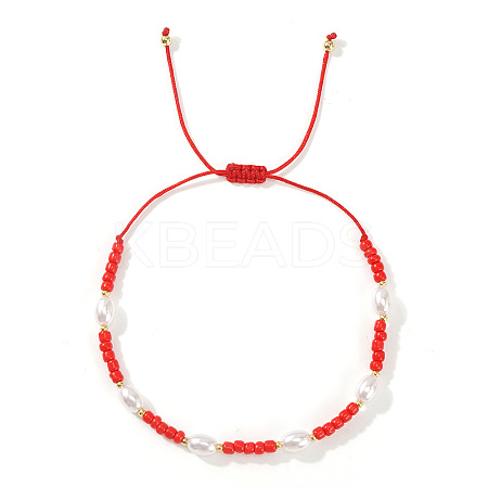Glass Seed Bead & Plastic Imitation Pearl Beads Braided Bracelets for Women JS2905-1-1
