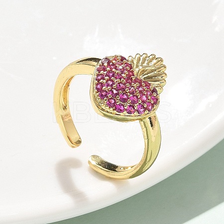 Sacred Heart Brass Micro Pave Cubic Zirconia Cuff Rings for Women RJEW-B117-01G-03-1