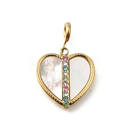 Heart 304 Stainless Steel Rhinestone Pendant Decorations STAS-H202-04G-03-1