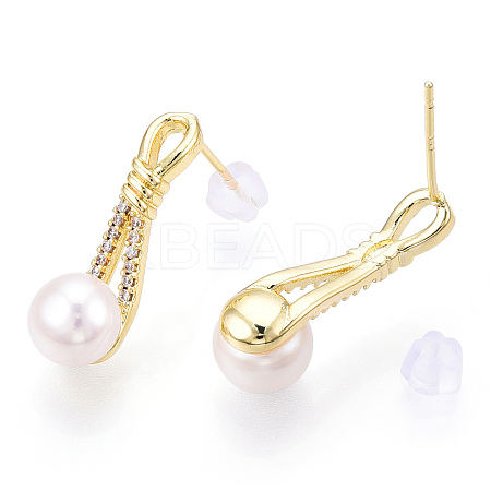 Natural Pearl Stud Earrings Micro Pave Cubic Zirconia PEAR-N022-B01-1