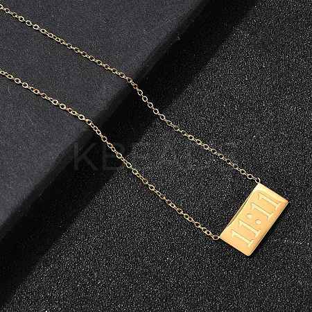 304 Stainless Steel Rectangle with 11:11 Pendant Necklaces for Women NJEW-Z091-16G-02-1