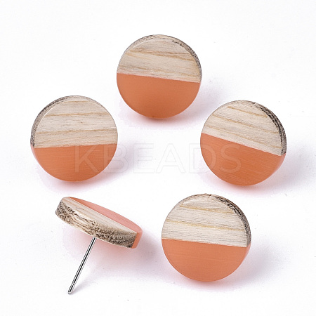 Transparent Resin & Wood Stud Earrings EJEW-N017-003A-D07-1
