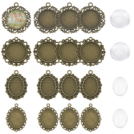 30Pcs 4 Styles Tibetan Style Oval Alloy Pendant Cabochon Settings TIBEP-GA0001-05-1