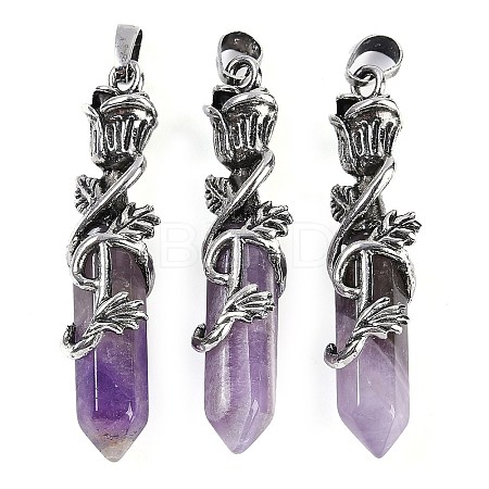 Natural Amethyst Faceted Double Termimal Pointed Big Pendants G-P547-03AS-04A-1