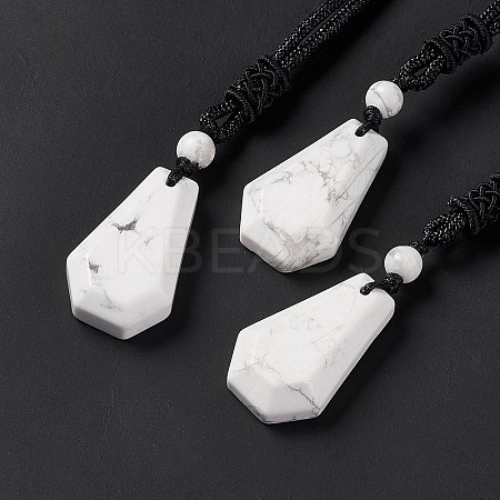 Natural Howlite Hexagon Pendant Necklace with Nylon Cord NJEW-G094-A09-1