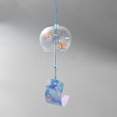 High Borosilicate Glass Round Japanese Wind Chime HJEW-WH0130-05F-1